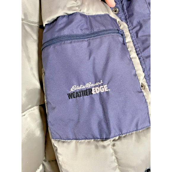 Eddie Bauer Weatheredge Goose Down Parka Coat Mens LARGE Blue Vintage 90s Jacket - Picture 5 of 7